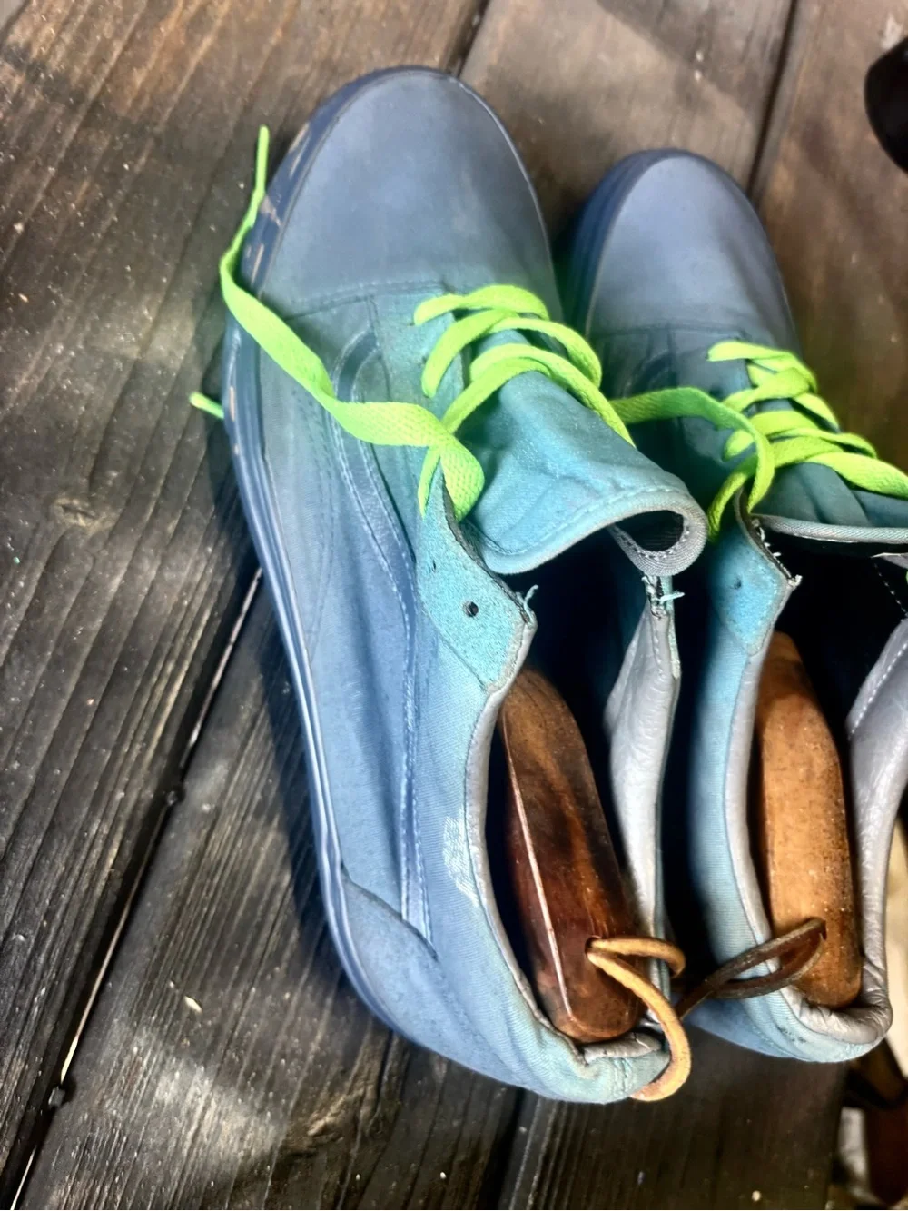 Blue Vans Old Skool sneakers with neon green laces size 11 good condition